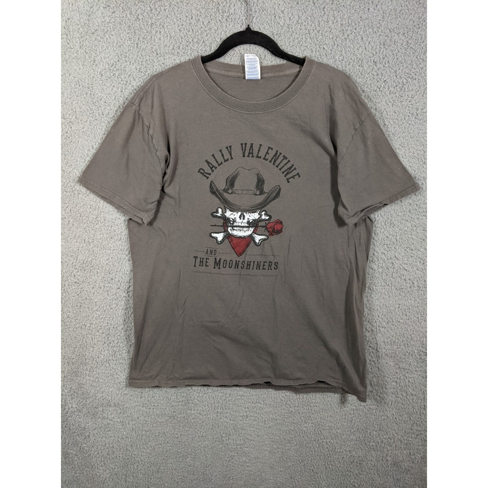 Gildan Rally Valentine & The Moonshiners Graphic T Shirt Men L Gray Country Rock